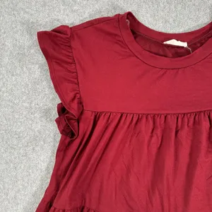 Entro Babydoll Tiered Mini Dress Women's Small Crimson Flutter Sleeve Crew Neck thumbnail 2