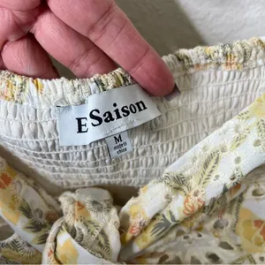 En‎ Saison Yellow Floral Eyelet Mini Dress Puff Sleeve tie Open Front Women’s M thumbnail 8