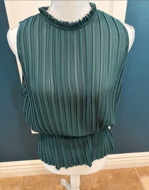 Naked Zebra Hunter green sleeveless peplum top thumbnail 1
