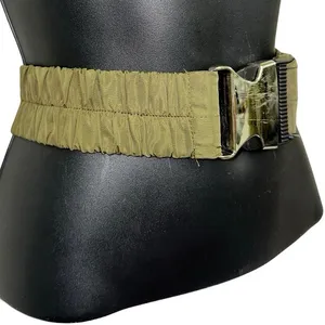 Vintage Olive Green Elastic Web Belt Silver‎ Quick Release Military Style 36.5" thumbnail 3