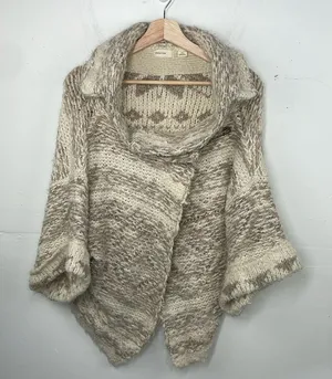 Sleeping On Snow Sweater Womens Beige Cardigan Open Asymmetrical Flowy XS thumbnail 1