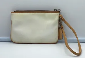 COACH white canvas w/brown trim wristlet thumbnail 5