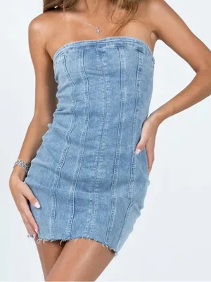 Princess Polly Houser Denim Strapless Mini Dress Women’s Size 10 US NWT thumbnail 2