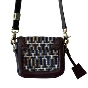 Tory Burch Mini Crossbody‎ Navy Brown Logo Jacquard Lock Bag thumbnail 2