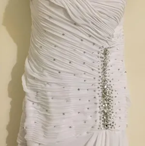White Karishma Runched Wedding Formal Dress Prom Wedding Sparkly Sequins S thumbnail 3
