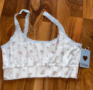 PJ Salvage lounge bra Womens‎ S White NEW Floral Pointelle Lace Trim Sleepwear thumbnail 1