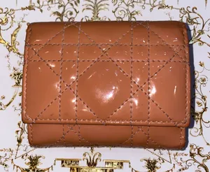 Christian Dior Lady Dior Lotus Quilted Patent Leather Cannage Wallet in Peachy Pink thumbnail 1