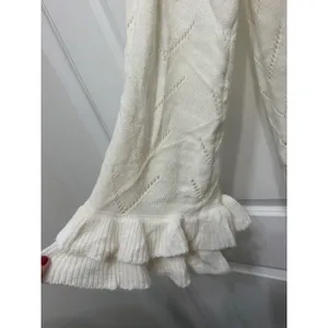 POL Cream Pointelle Knit Ruffle Sleeve Sweater Womens Large Boho Cream thumbnail 3
