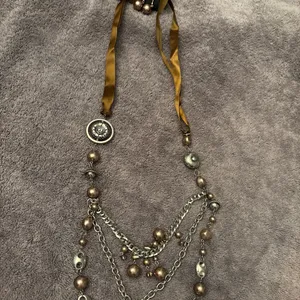 Paparazzi Multi-Chain Beaded Necklace in Ribbon and Silver with Earrings thumbnail 2