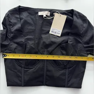 Black Long Sleeve Cropped Zahara Corset Shirt Blouse Top S thumbnail 5