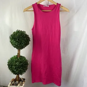 Zara Hot Pink Sleeveless Tank Shift Dress NEW M thumbnail 2