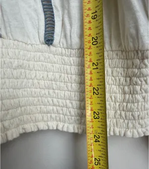 free people felicity embroidered top peasant prairie cream smocked Linen blend L thumbnail 8