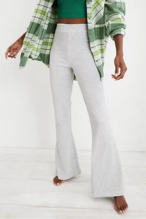 Aerie groove on velour light grey high rise pull on flare lounge pants M thumbnail 1