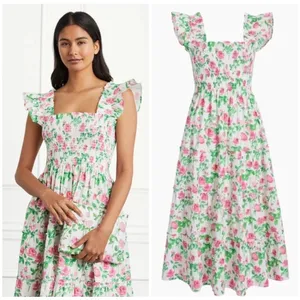 Hill‎ House Home Nap Dress Womens XXL White Pink Floral Ellie Smocked Midi Dress thumbnail 2