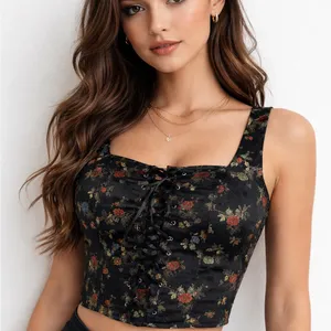 Vintage Rampage Lace Up Corset Top Floral Embroidered Y2K Renfaire WhimsyGoth thumbnail 1