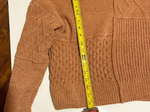 Pink Rose Patchwork Cable Crewneck Sweater in Rust thumbnail 6