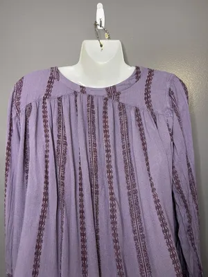 Free People Blouse Womens Medium Purple Striped Henley Long Sleeve Tunic Top thumbnail 9