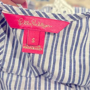 Lilly Pulitzer Ellis Blue Thistle Babydoll Peplum Ruffle Eyelet Stripe Top S thumbnail 5