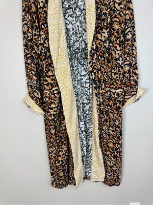 Free People Wild Nights Duster Kimono Black Floral Leopard Combo size Large $168 thumbnail 9