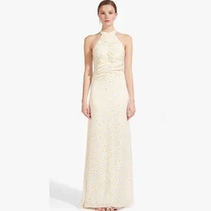NWOT STAUD Coastal Daisy Ruched Halter Maxi Dress in Yellow thumbnail 3