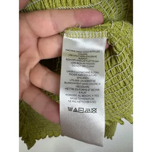 Anthropologie Smocked Puff Sleeve Top Chartreuse Green Textured Blouse Small thumbnail 4