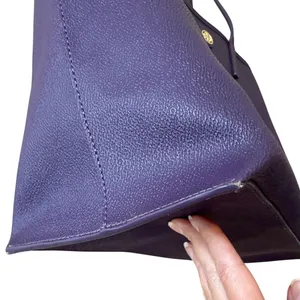 Tory‎ Burch Purple Pebbled Leather Tote Bag Large Double T Logo Work Office thumbnail 4