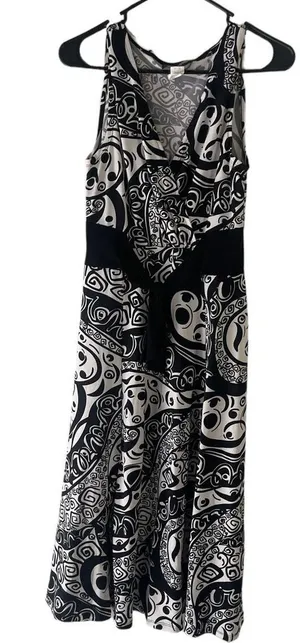 Kupcake Vintage Y2k Women's Size 8 Black White Tie Artsy Midi‎ Dress thumbnail 1