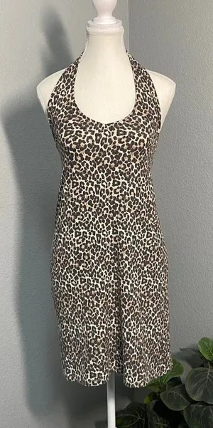 American Eagle Leopard Halter Dress Y2k Summer Euro Boho Coconut Girl thumbnail 1