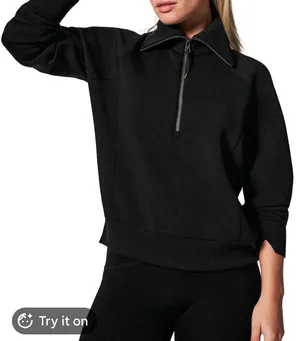 Spanx Women's EUC Black AirEssentials Half Zip Pullover Sz 1X XL Cozy Athleisure thumbnail 1