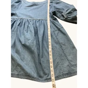 Free‎ People Denim Babydoll Mini Dress Blue Long Sleeve Pockets XS thumbnail 7