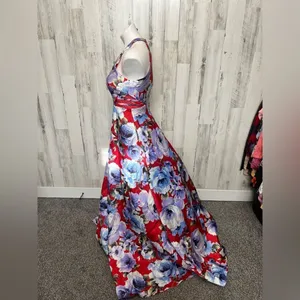Dear Moon Floral Halter Maxi Dress Red Blue Size 3 XS/S thumbnail 6