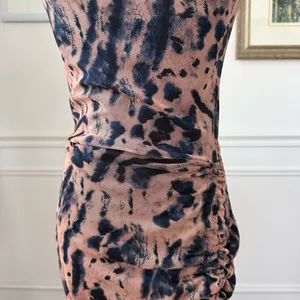 Pretty Little Thing Mesh Bodycon Ruched Mini Dress Dark Blue Beige Peach 4 thumbnail 4