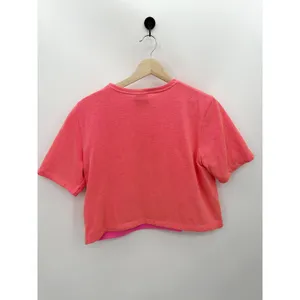 Nike Womens XS Neon Pink Short Sleeve Logo Cropped T-Shirt‎ Tee CR23 thumbnail 2