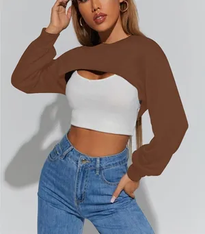 Hilinker Women's Crewneck Cropped Sweatshirt Workout Oversized Long Sleeve Crop Tops thumbnail 1