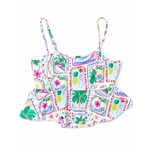 Altar'd State Tropical Postcard Peplum Cami Top Ivory Multi Swiss Dot NWT M thumbnail 4
