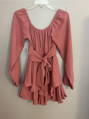 Altar'd State Dusty Rose Long-Sleeve‎ Tiered Mini Dress thumbnail 3