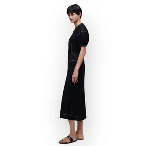 Madewell Jinni Puff-Sleeve Midi Dress Women's 0 Black Drop-Waist V-Back NWT thumbnail 9