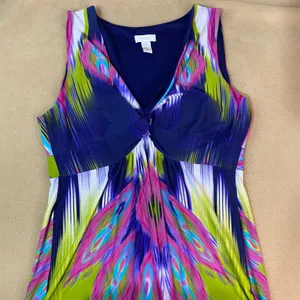 Chico's Maxi Dress Women's Sz1 Blue Pink Green Ikat Abstract Sleeveless Boho EUC thumbnail 5