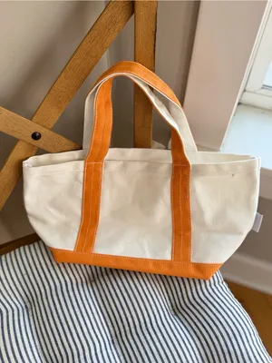 Vintage Ivory Orange Cotton Canvas Boat Tote Shoulder Bag Purse thumbnail 3