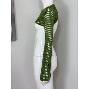 Women Open Knit Bolero Shrug Long Flare Sleeve Crop Top Cover Up Festival Size S thumbnail 5