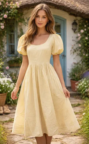 Moon River Puff Sleeve Midi Dress Size Large thumbnail 1