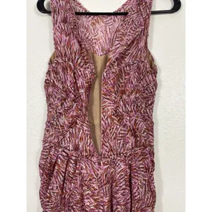 BCBGMAXAZRIA Pink Orange Abstract Print Ruched Draped Midi Dress Size 4 thumbnail 12