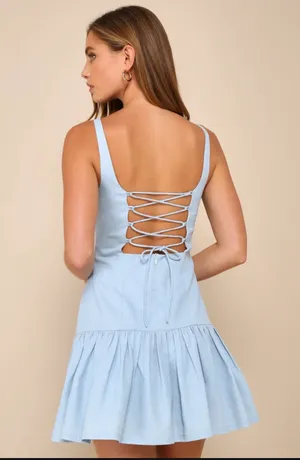 Lulus Blue Lace-Up Backless Drop Waist Mini Dress thumbnail 2
