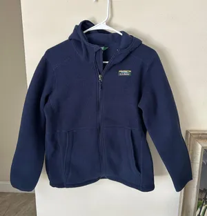 L.L bean navy polar fleece hoodie zip up jacket small med thumbnail 1
