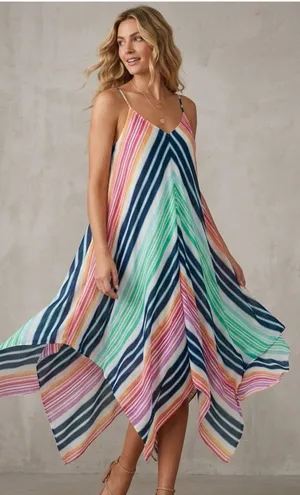 Tommy Bahama S/M Colorful Striped Handkerchief Hem Midi Scarf Dress Beach Resort thumbnail 1