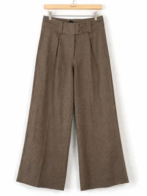 H&M Linen Blend Wide Leg Pants Women’s Size 10 Brown High Rise Pleated Trouser thumbnail 1
