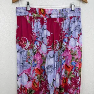 Aratta Silent Journey Pants Womens Small Red Floral Wide Leg Elastic Waist Boho thumbnail 7