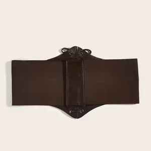 Vintage Style Brown Faux Leather Lace Up‎ Elastic Girdle Casual Wide Waistband thumbnail 13