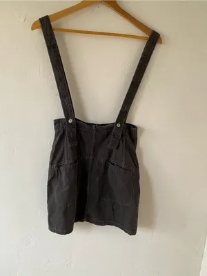 Free People cotton Charcoal Button-Front Pinafore Mini Skirt thumbnail 7