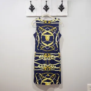 J McLaughlin Dress M Navy Gold Chain Print Preppy thumbnail 2